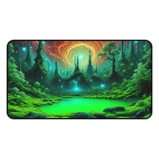 Mystic Forest Desk Mat — Neon Fantasy Landscape Mouse Pad