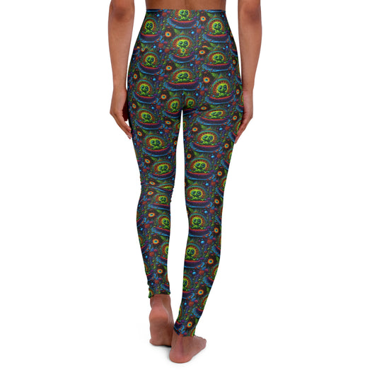 High-Waisted Yoga Leggings — Psychedelic Cosmic Alien All-Over Print