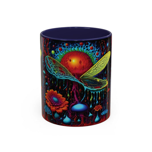 Psychedelic Dragonfly Coffee Mug — Vibrant Surreal Art Accent Mug (11/15oz)