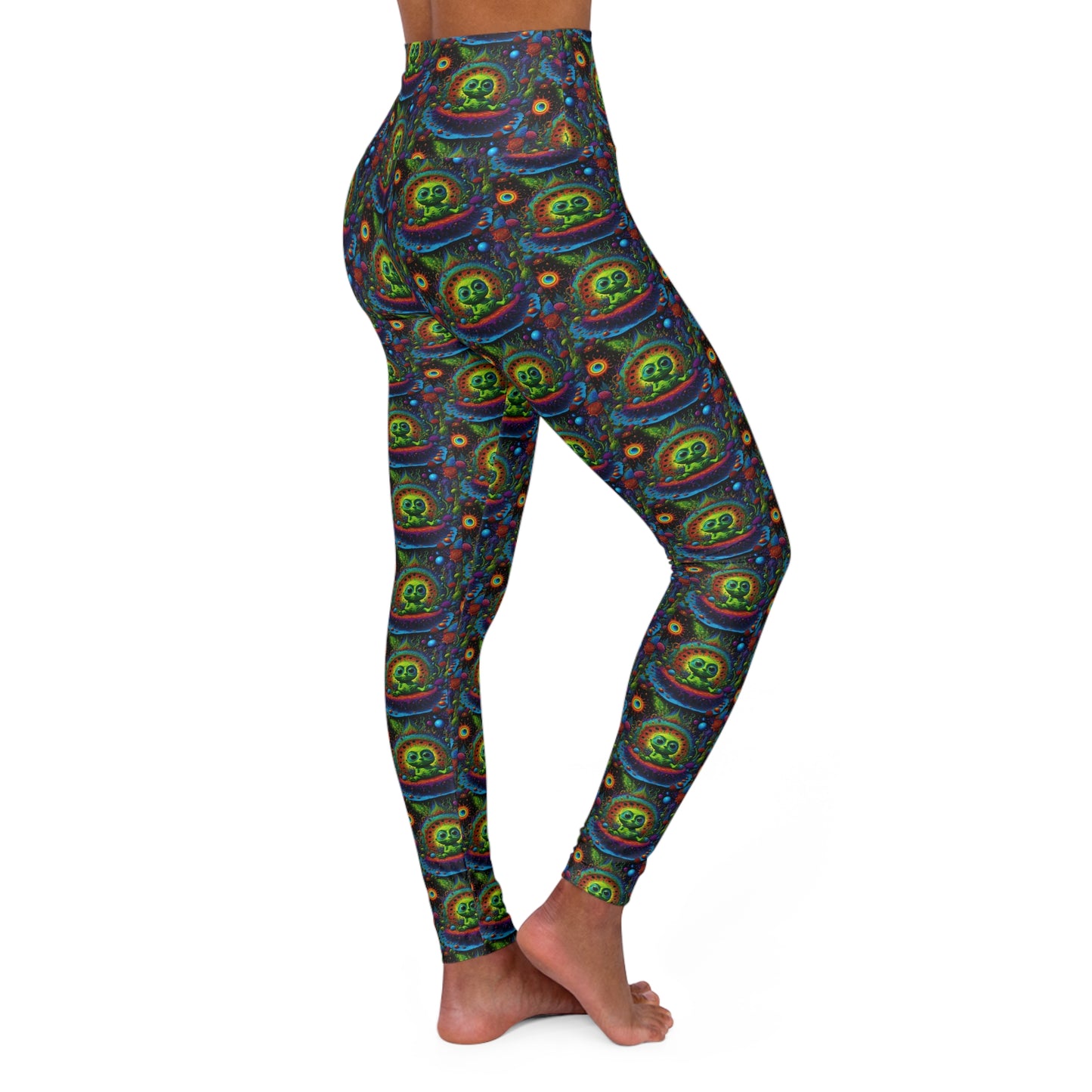 High-Waisted Yoga Leggings — Psychedelic Cosmic Alien All-Over Print