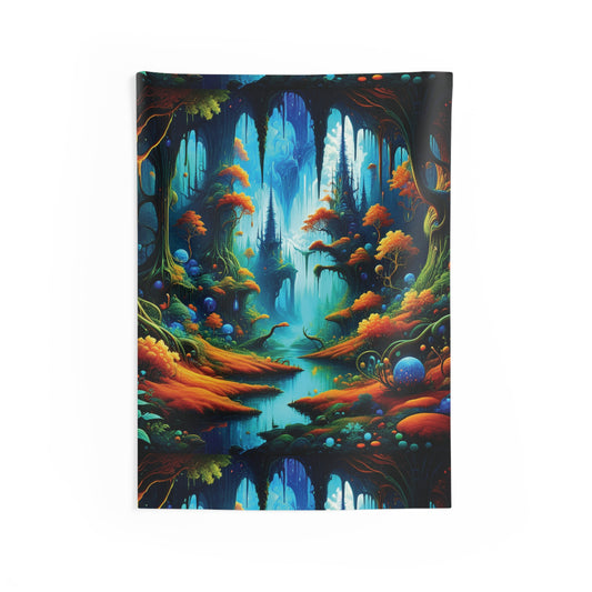 Mystical Forest Tapestry — Vibrant Fantasy Cave Wall Art for Home Decor