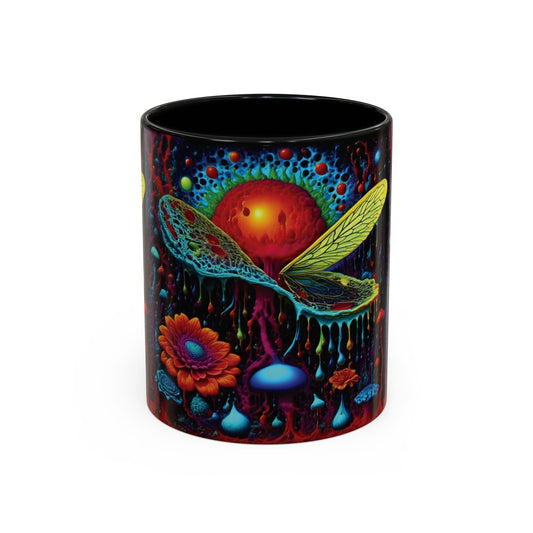 Psychedelic Dragonfly Coffee Mug — Vibrant Surreal Art Accent Mug (11/15oz)