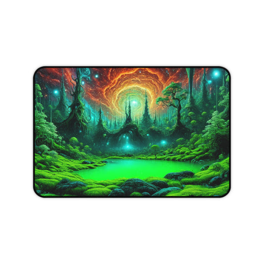 Mystic Forest Desk Mat — Neon Fantasy Landscape Mouse Pad
