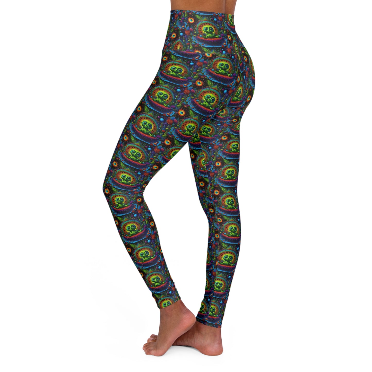 High-Waisted Yoga Leggings — Psychedelic Cosmic Alien All-Over Print