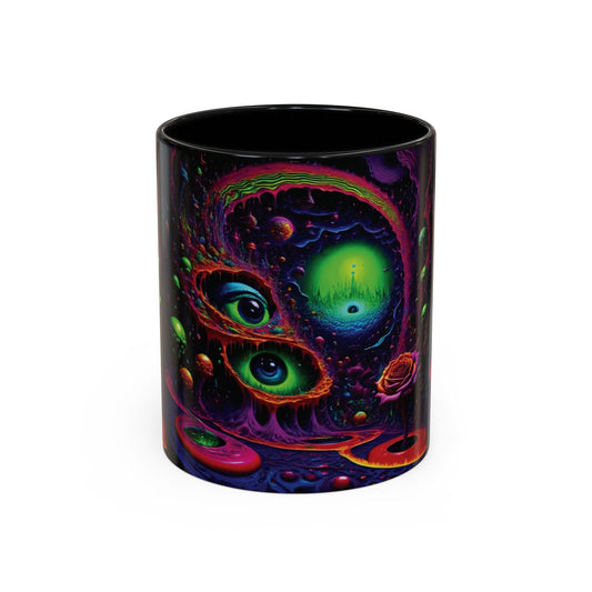 Psychedelic Cosmic Eyes Coffee Mug – Neon Space Art Accent 11/15oz