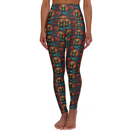 High-Waisted Yoga Leggings – Vibrant Psychedelic Bee Pattern
