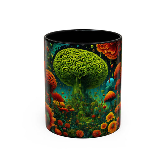 Psychedelic Mushroom Garden Coffee Mug — Vibrant Brain-Tree Fantasy Accent Mug (11/15oz)