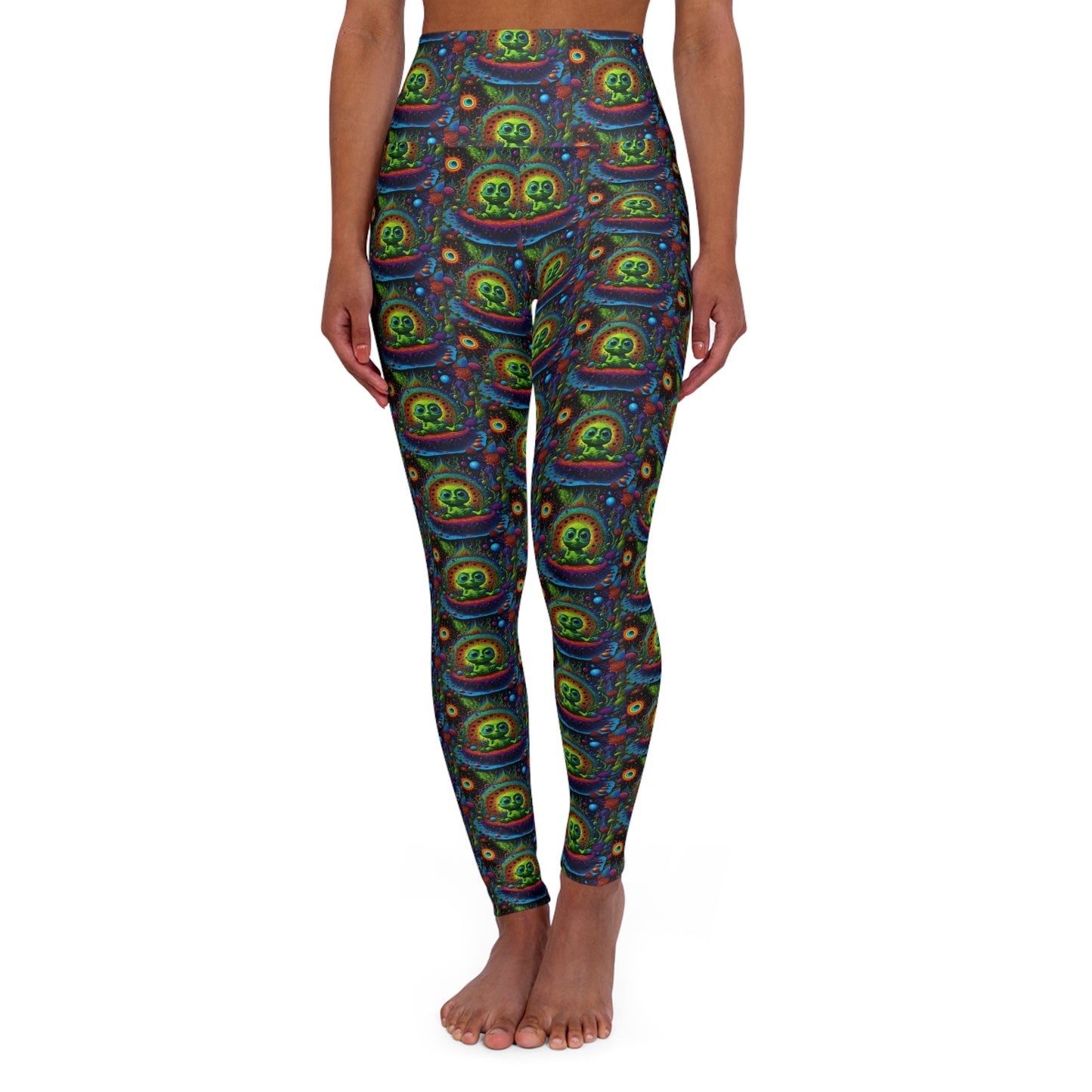 High-Waisted Yoga Leggings — Psychedelic Cosmic Alien All-Over Print