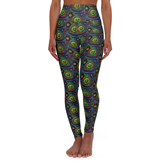 High-Waisted Yoga Leggings — Psychedelic Cosmic Alien All-Over Print