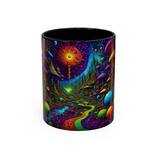 Psychedelic Mushroom Forest Accent Coffee Mug — 11/15oz Vibrant Fantasy Art