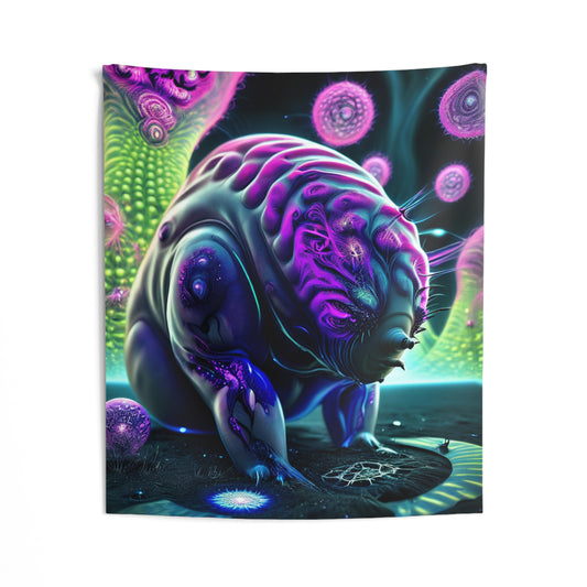Psychedelic Tardigrade Wall Tapestry — Neon Space Microbe Art