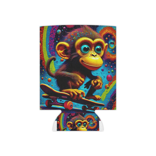 Can Cooler — Psychedelic Skateboarding Monkey Neoprene Beer Koozie