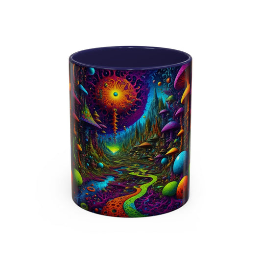 Psychedelic Mushroom Forest Accent Coffee Mug — 11/15oz Vibrant Fantasy Art